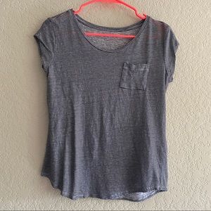 XS Loft 100% linen navy blue white striped thin tee shirt short sleeve T top